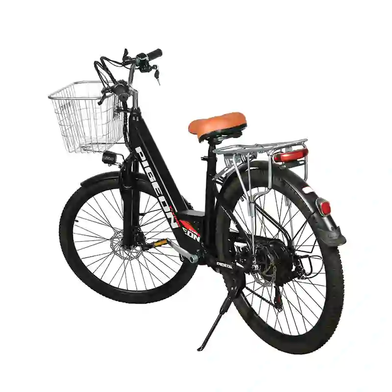 Step-Through Black Electric Bicycle with Front Basket