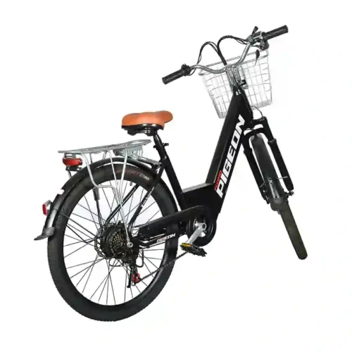 Step-Through Black Electric Bicycle with Front Basket