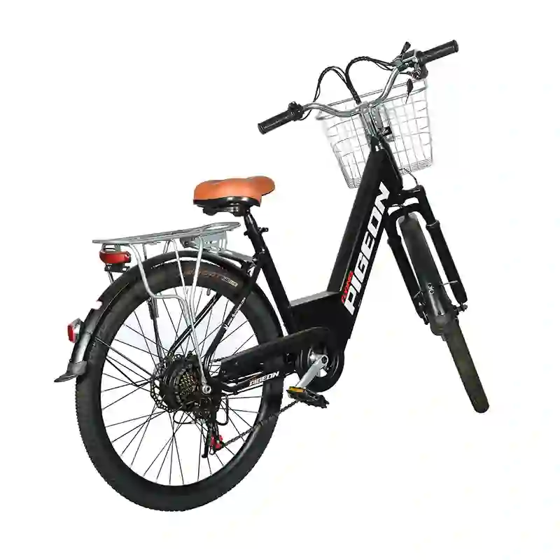 Step-Through Black Electric Bicycle with Front Basket