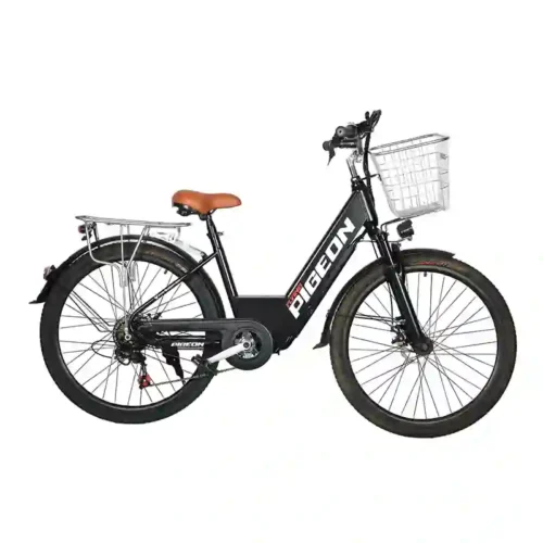 Step-Through Black Electric Bicycle with Front Basket