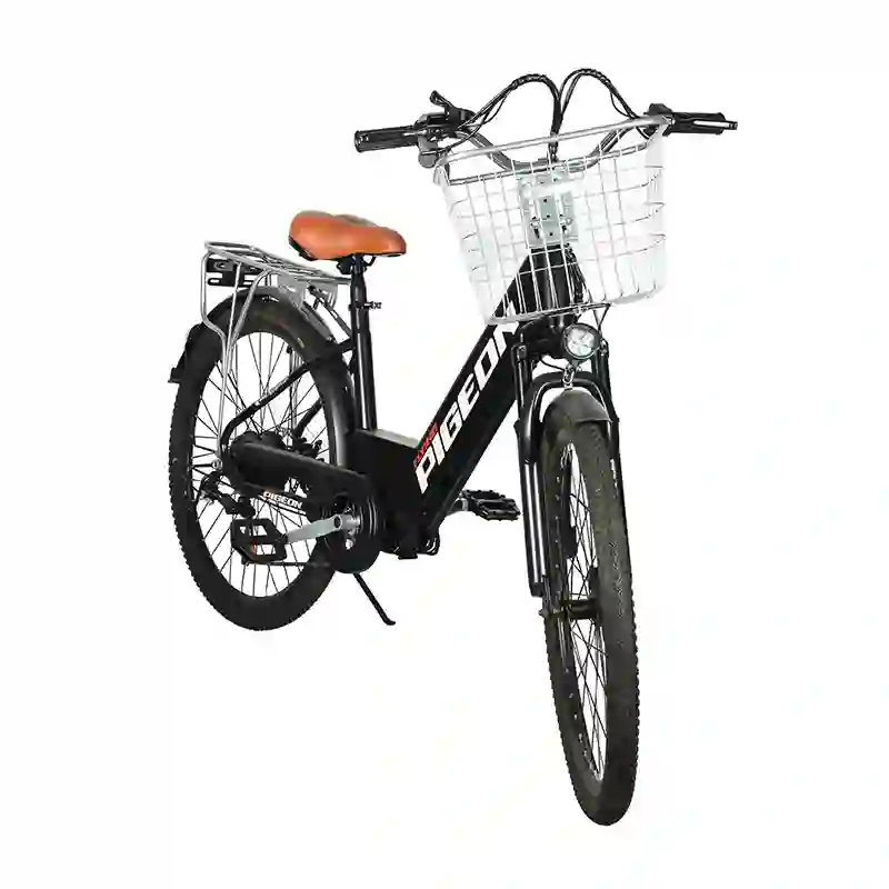 Step-Through Black Electric Bicycle with Front Basket