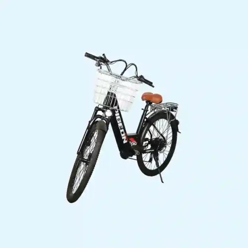 Step-Through Black Electric Bicycle with Front Basket