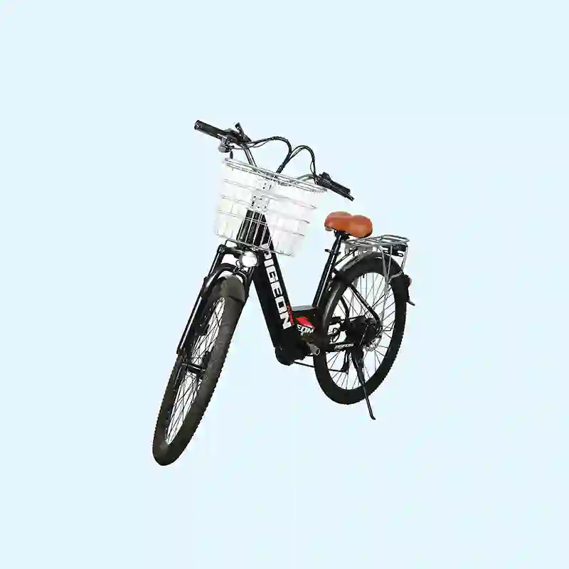 Step-Through Black Electric Bicycle with Front Basket