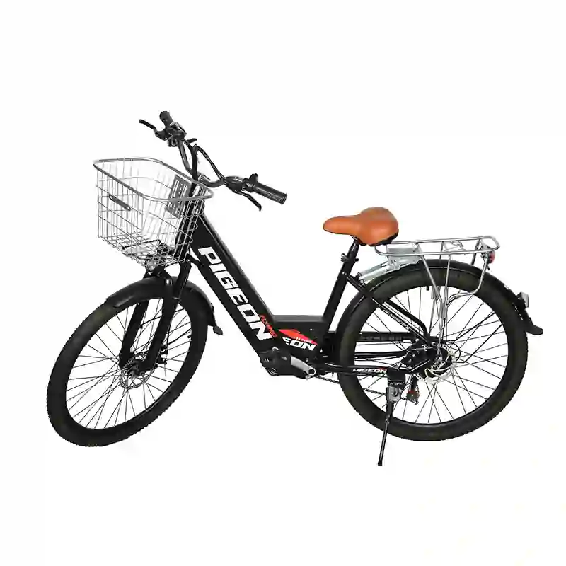 Step-Through Black Electric Bicycle with Front Basket